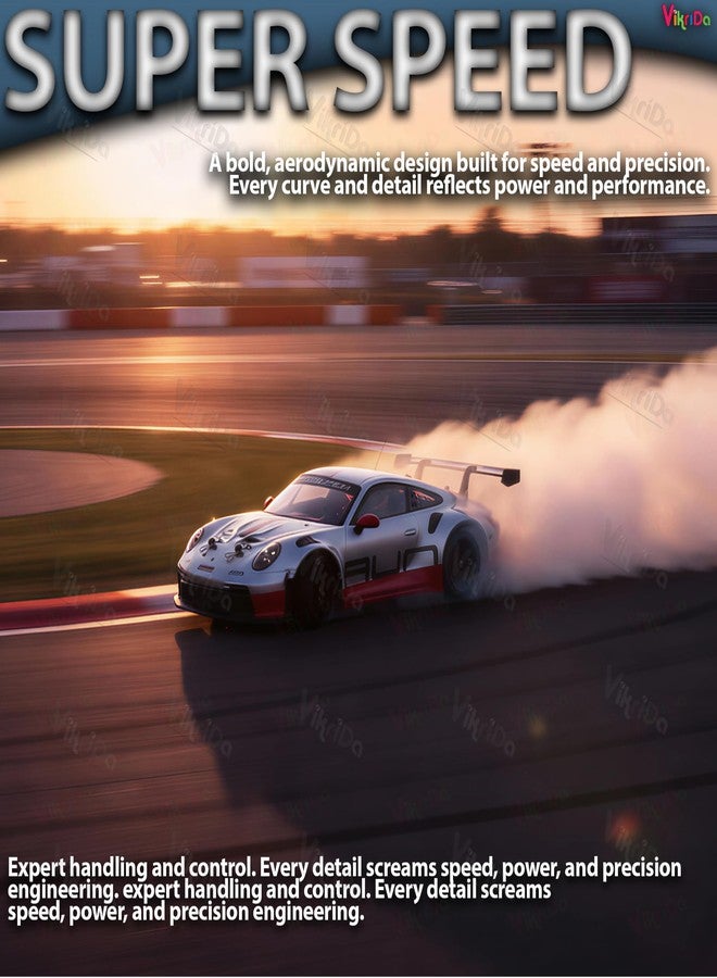 VikriDA 1:24 Scale RC Drift Car - 4WD High-Speed RC Racing Car with LED Lights, 2.4GHz Controller, Rechargeable Batteries & Drifting Tires - Grey & Red - Image 4